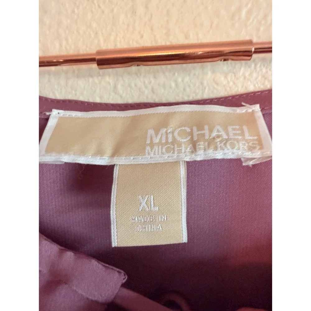Michael Kors Blouse Womens XL Mauve Purple Dolman Sleeve Keyhole Tie Top
